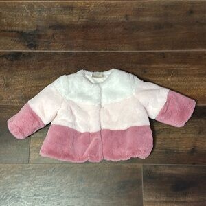 First Impressions Baby Girls Colorblocked Faux Fur Coat, Size 6-9 Months.